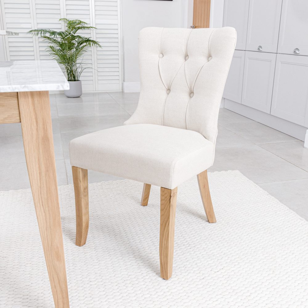 Burford Natural Linen Dining Chair | Oak Legs - Image 3