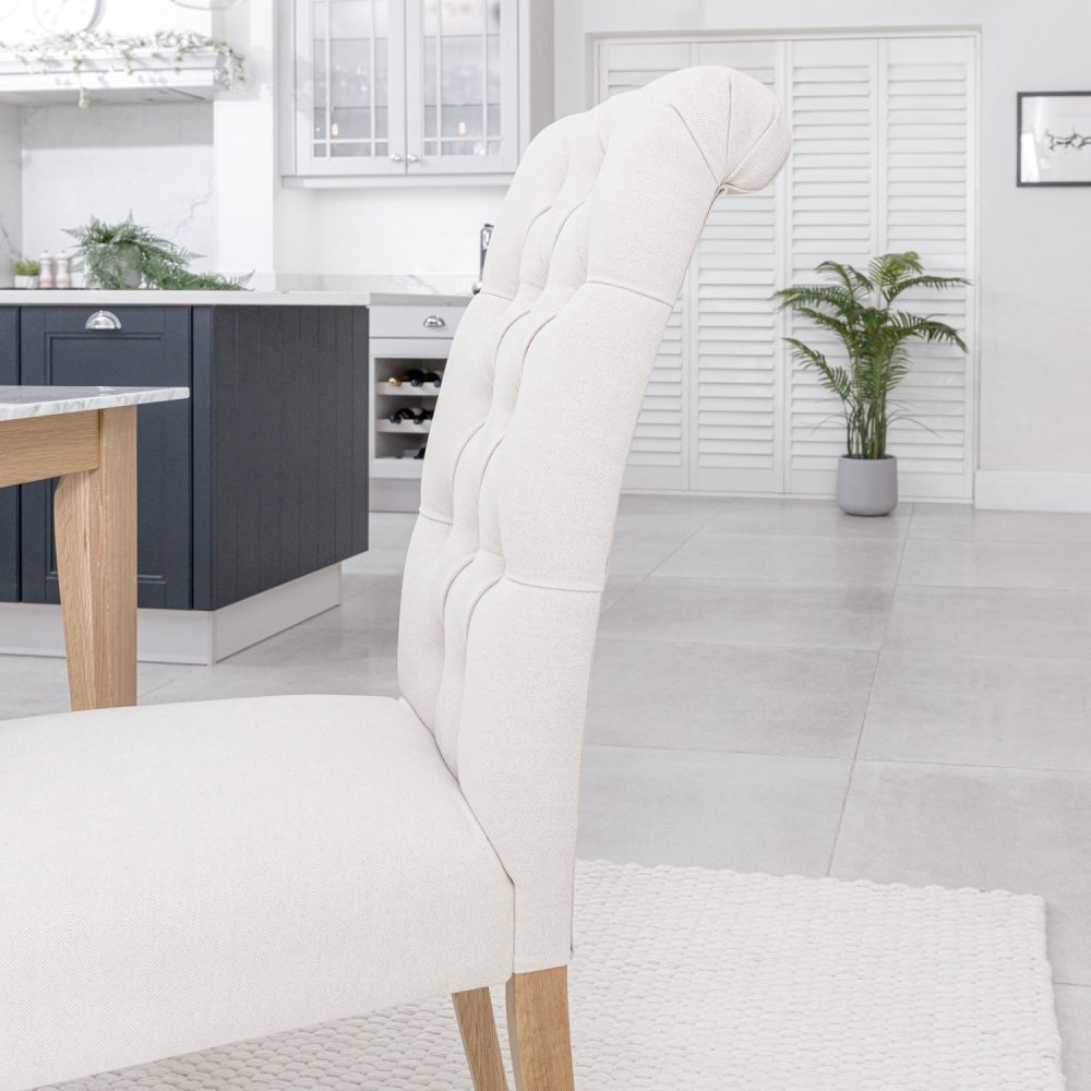 (Set of 2) Oxford Natural Linen Scroll Back Dining Chairs | Oak Legs - Image 4