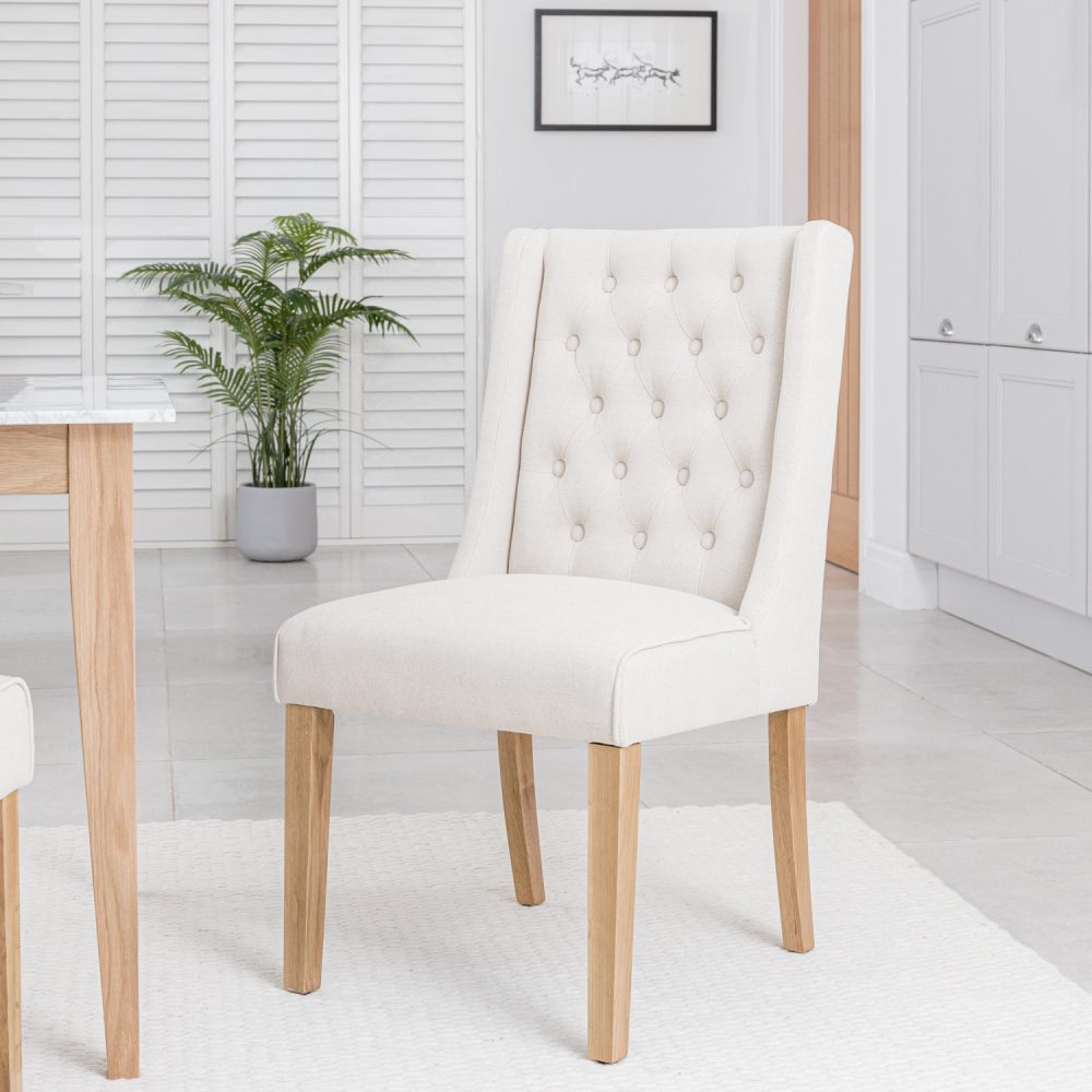 (Set of 2) Broadway Natural Linen Dining Chairs | Oak Legs - Image 3