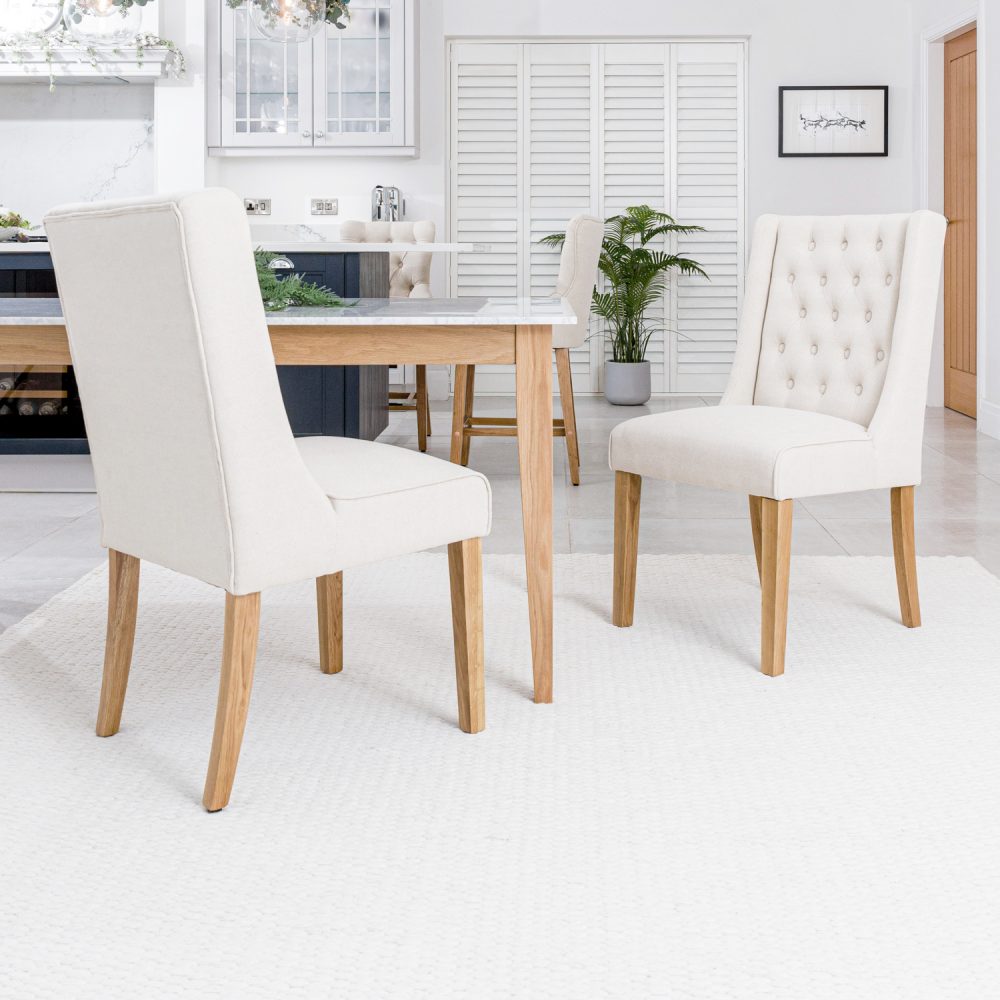 (Set of 2) Broadway Natural Linen Dining Chairs | Oak Legs - Image 2
