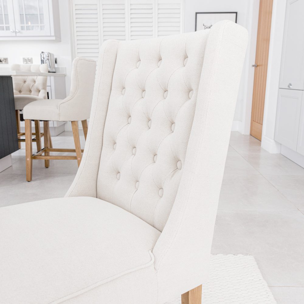 (Set of 2) Broadway Natural Linen Dining Chairs | Oak Legs - Image 4
