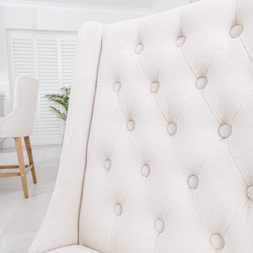 (Set of 2) Broadway Natural Linen Dining Chairs | Oak Legs - Image 5