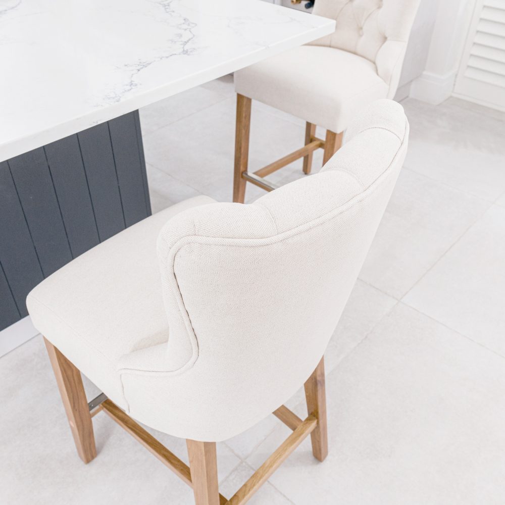 (Set of 2) Burford Counter Stool Upholstered In Natural Linen | Oak Legs - Image 4