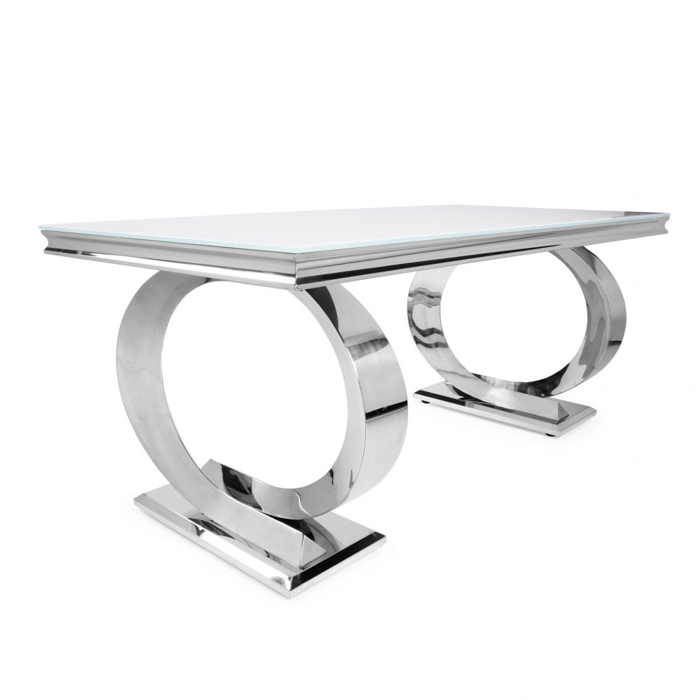 2 Metre Pisa White Glass Top & Steel Dining Table - Image 4