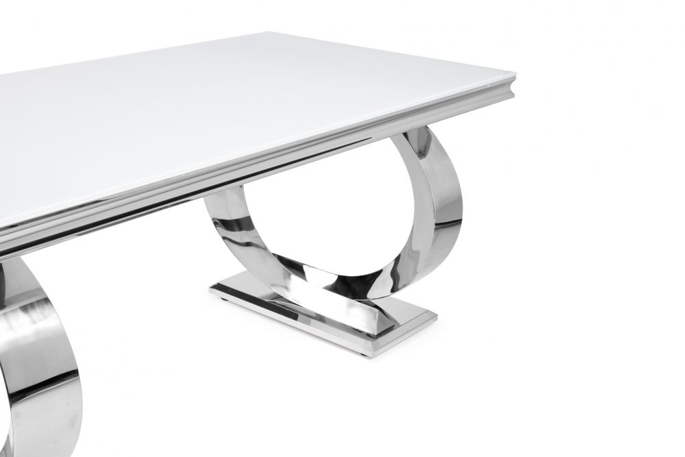 2 Metre Pisa White Glass Top & Steel Dining Table - Image 5
