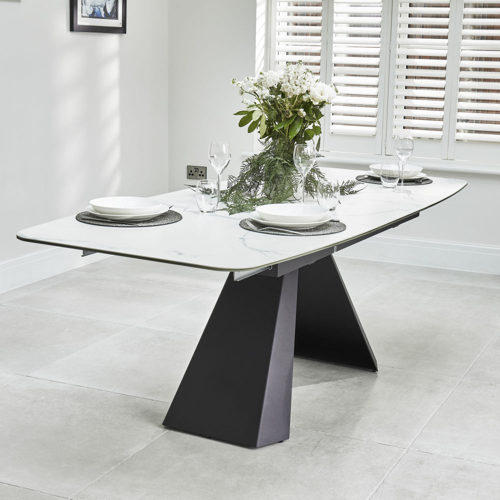 1.6m-2.1m - Casa White Ceramic Extending Dining Table - Image 5