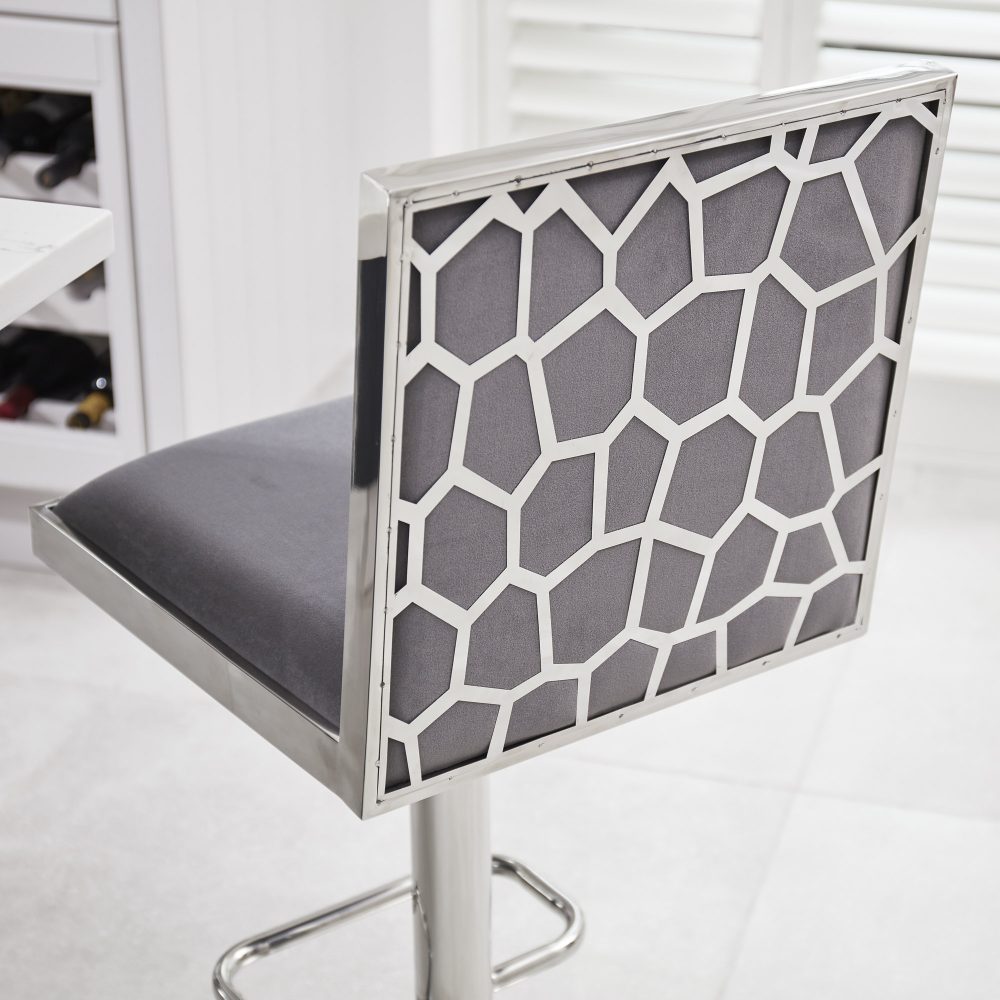 Mia Grey Velvet Barstool - Kitchen Stool - Gas Lift - Image 4
