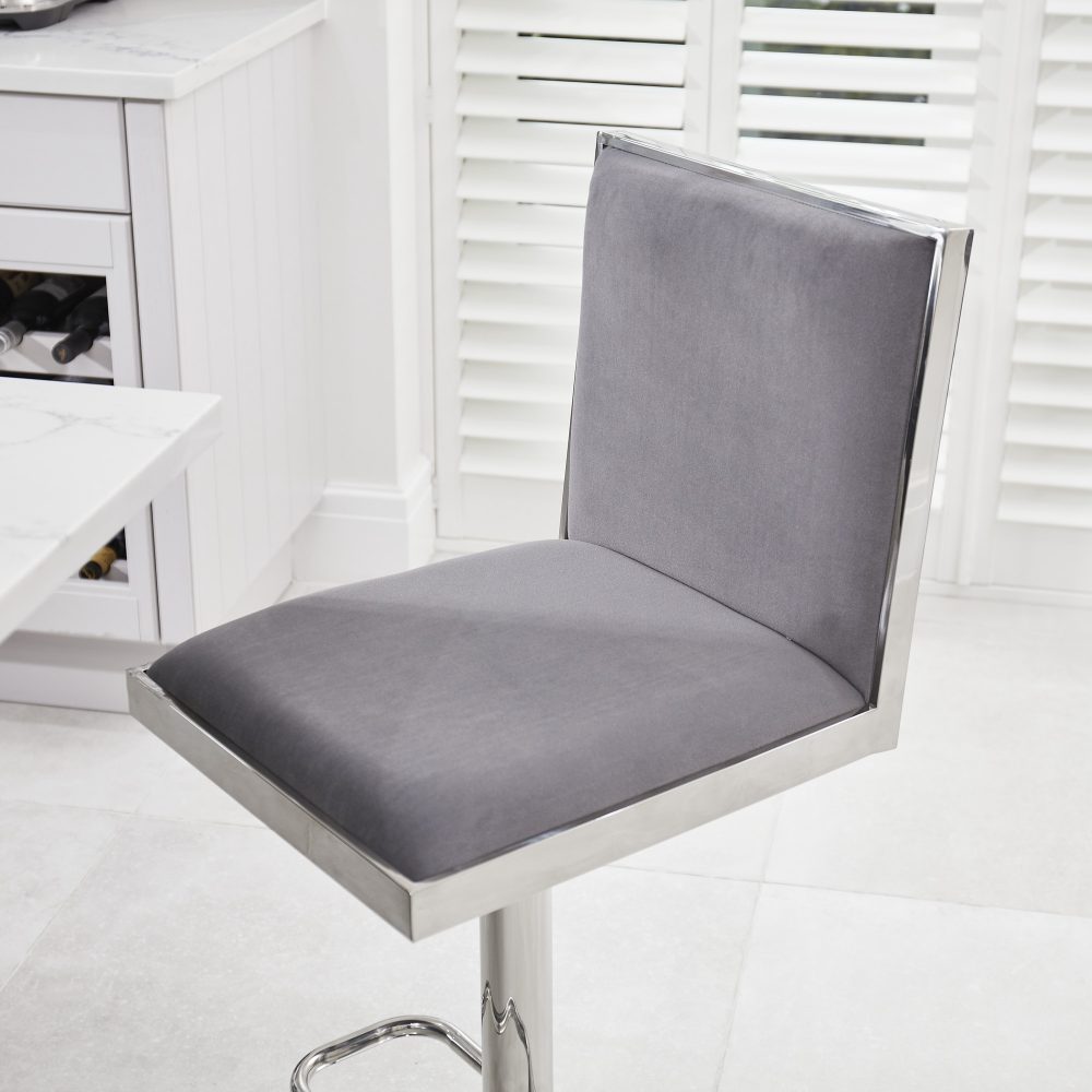 Mia Grey Velvet Barstool - Kitchen Stool - Gas Lift - Image 5