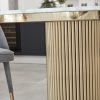 1.5M Circular Pedestal Gold Stainless Steel Dining Table with a Grey Marble Effect - Image 3