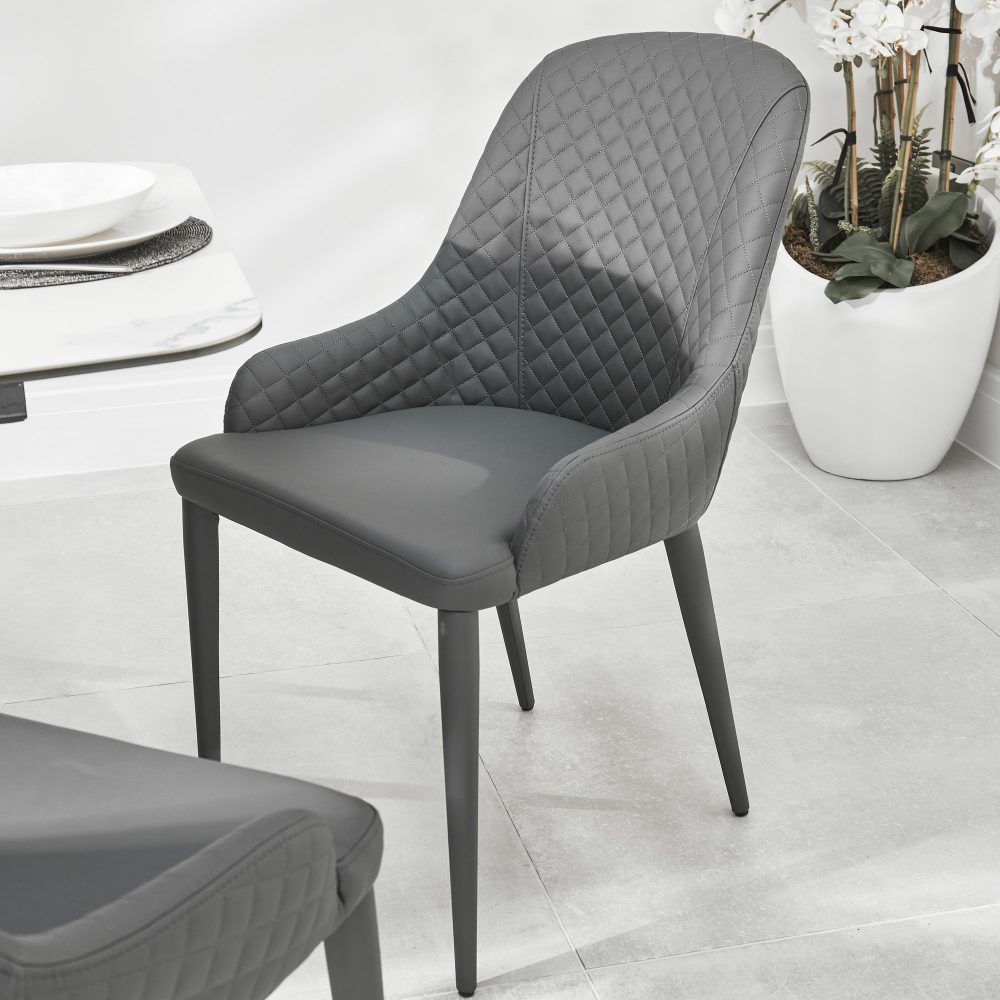 Cheshire Grey Faux Leather Quilted Upholstered Dining Chair - Image 4