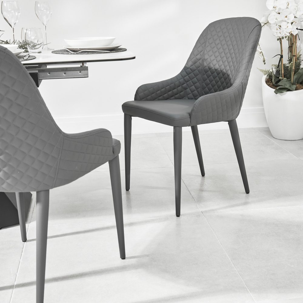 Cheshire Grey Faux Leather Quilted Upholstered Dining Chair - Image 3