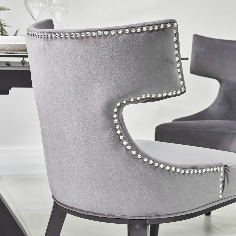 Hammersmith Upholstered Grey Velvet Dining Chair - Image 4