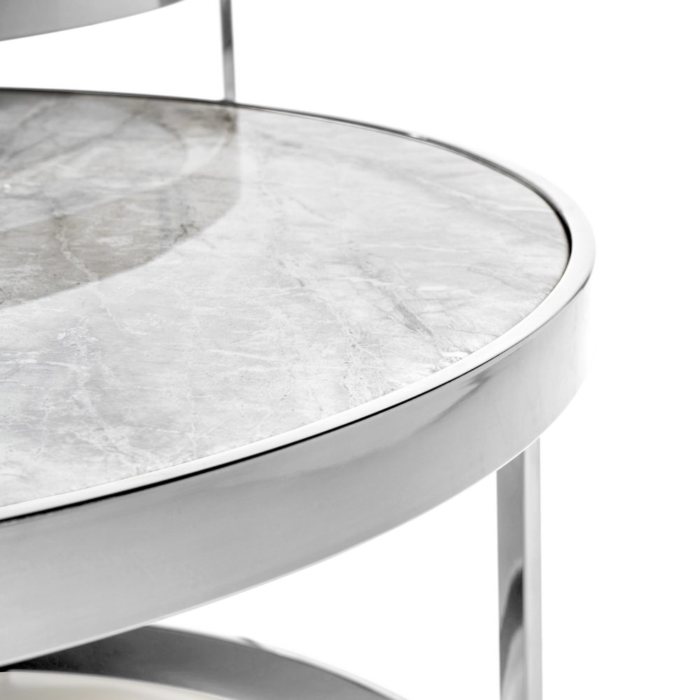 Florence Stainless Steel Framed Set of 2 Circular Coffee Nest Tables - Grey Marble - Image 4