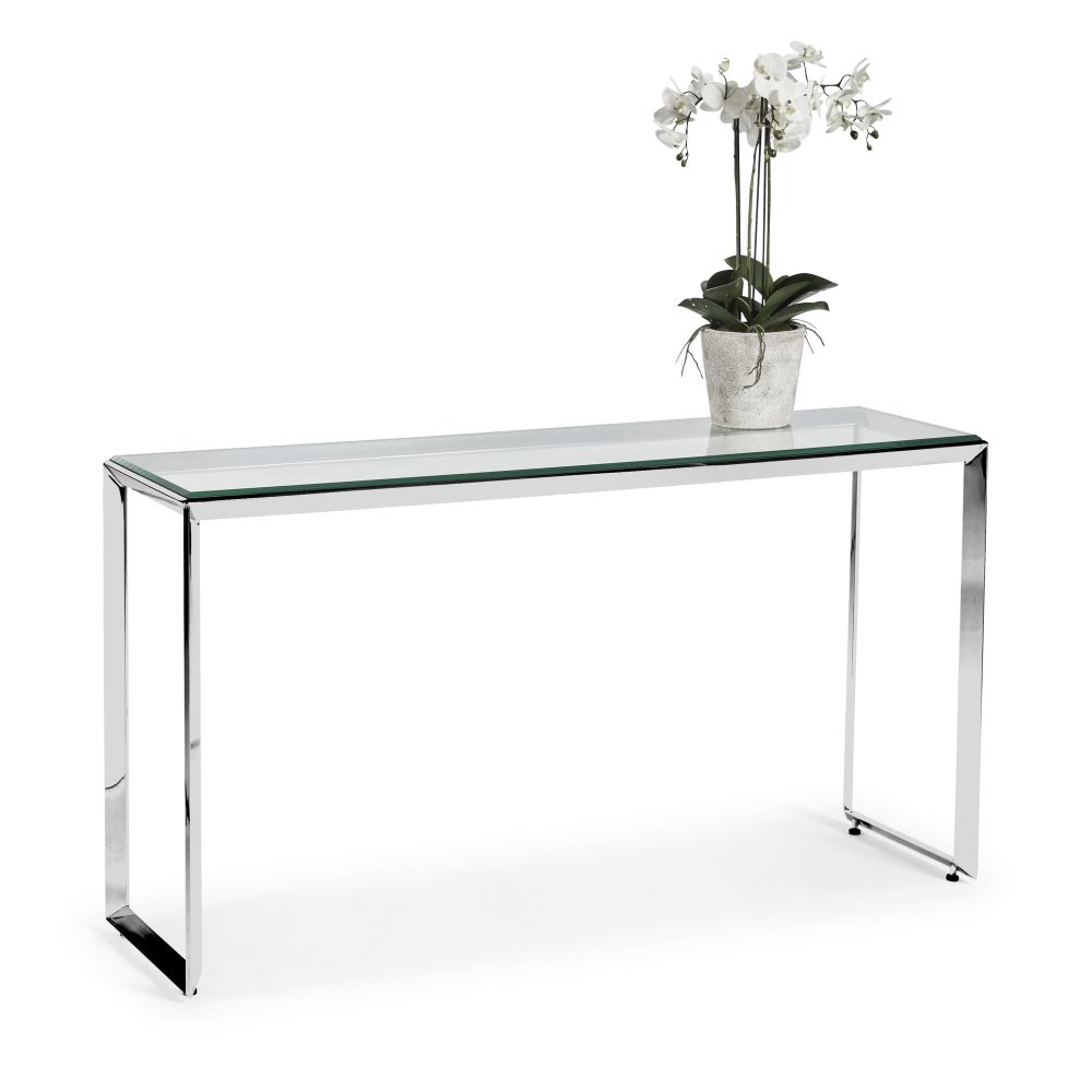 Small Glass Console Table With Polished Stainless Steel - Image 8