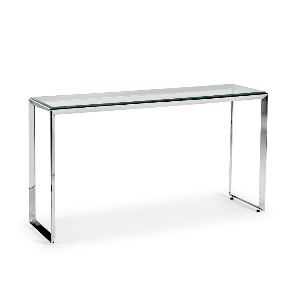 Small Glass Console Table With Polished Stainless Steel - Image 9