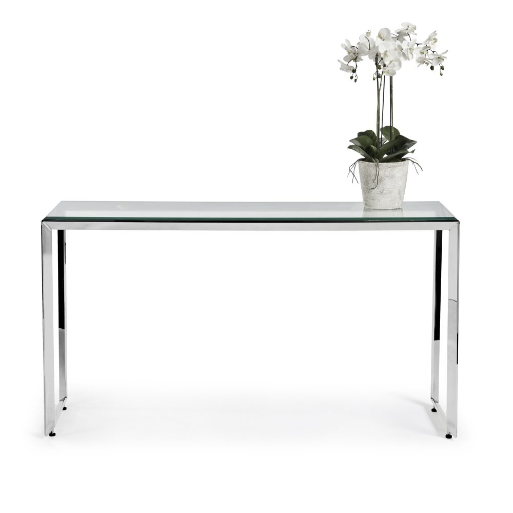 Small Glass Console Table With Polished Stainless Steel - Image 10