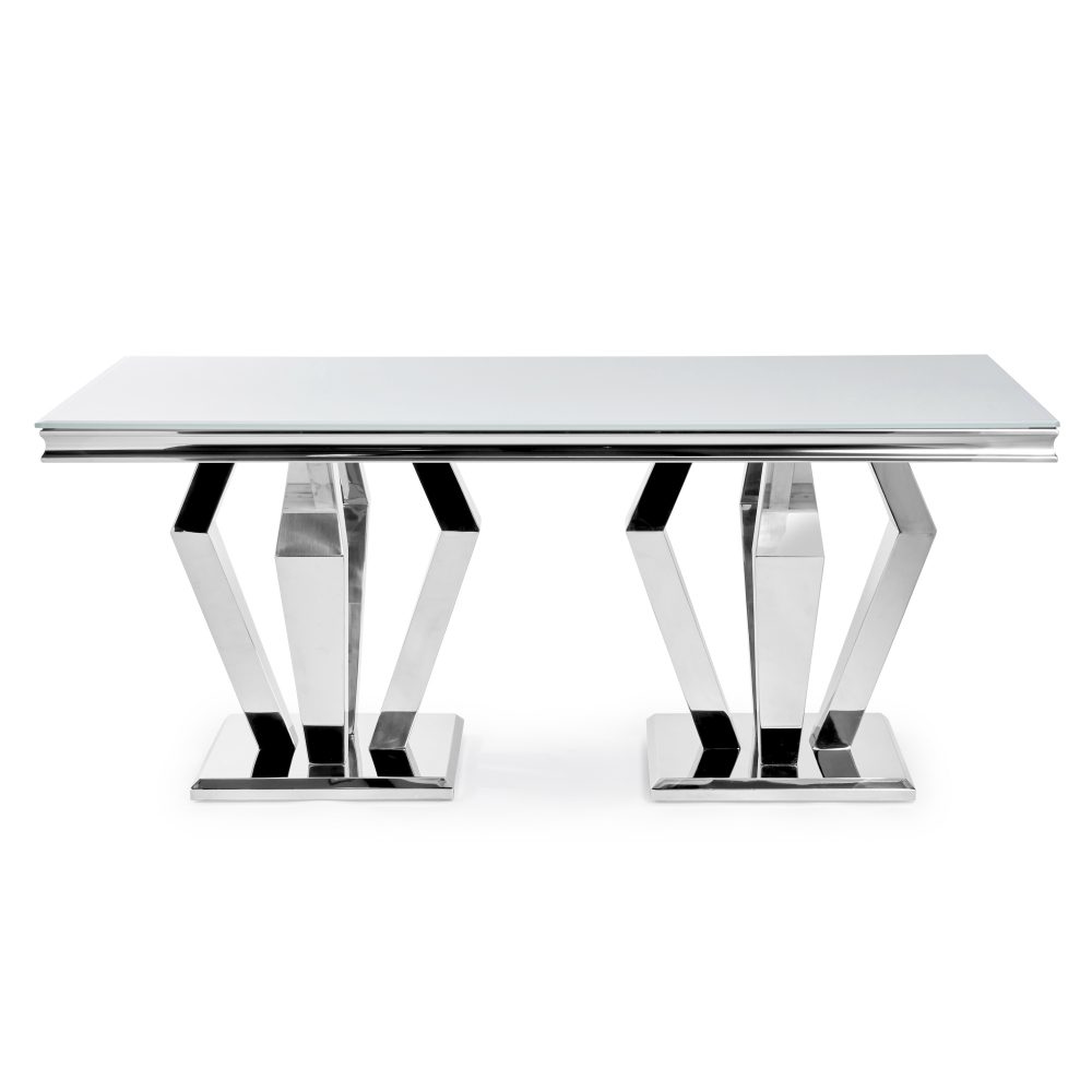 Sorrento 1.8m Polished Steel & White Glass Dining Table - Image 3