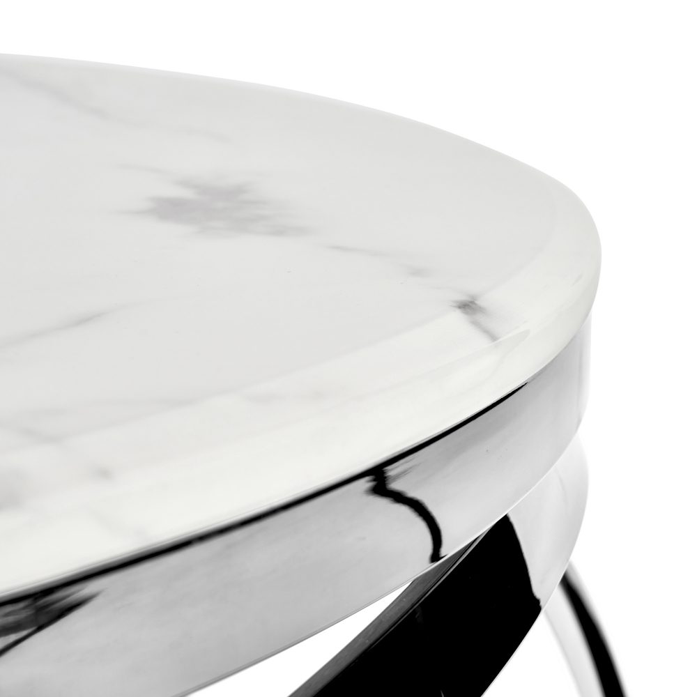 Stainless Steel Cerchio White Round Coffee Table With Marble Top - Image 15