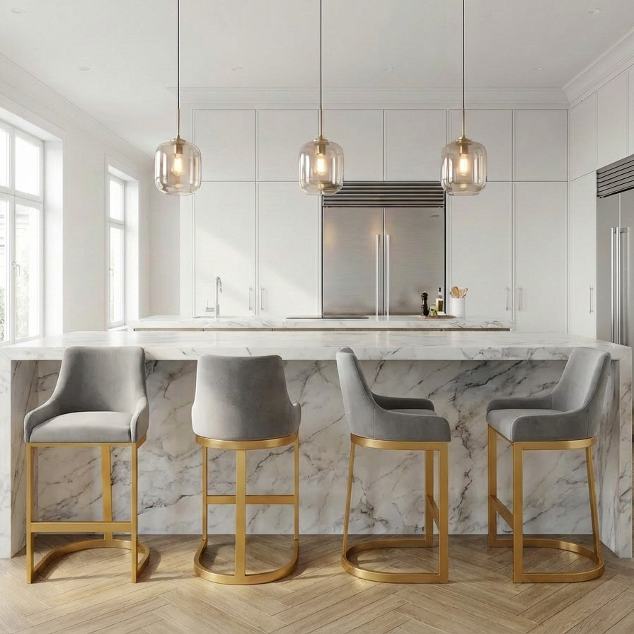 Clara Grey Velvet Counter Stool with a Gold Stainless Steel Frame - Image 2