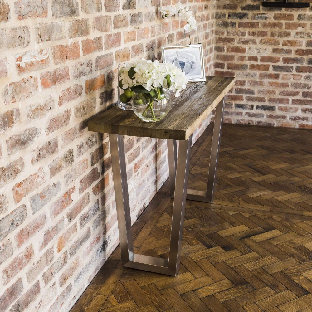 Detroit Brushed Steel & Reclaimed Elm Console Table - Image 3