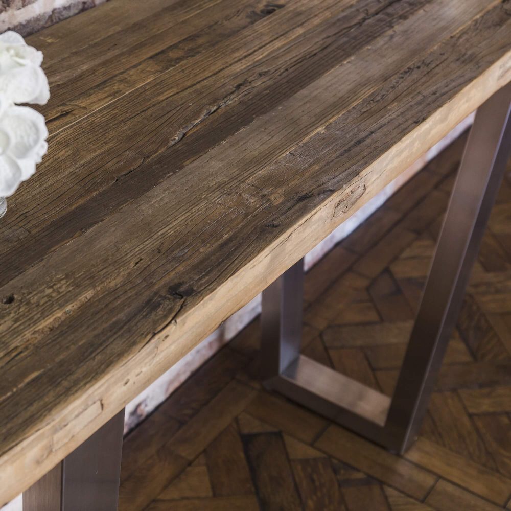 Detroit Brushed Steel & Reclaimed Elm Console Table - Image 4
