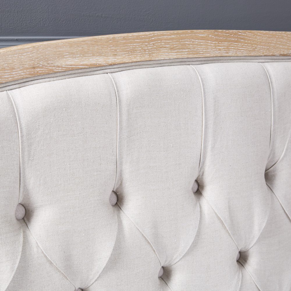 Josephine French Curved Weathered Whitewash Oak Upholstered High Foot Board Bed  - King Size - Image 4
