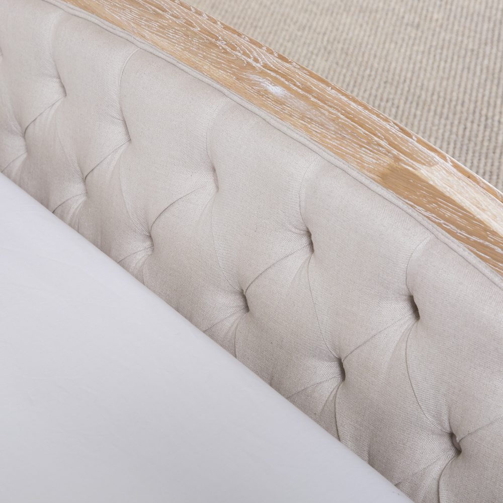 Josephine French Curved Weathered Whitewash Oak Upholstered High Foot Board Bed  - King Size - Image 8