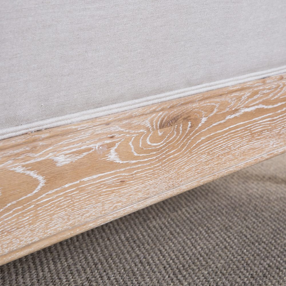 Josephine French Curved Weathered Whitewash Oak Upholstered High Foot Board Bed  - King Size - Image 7