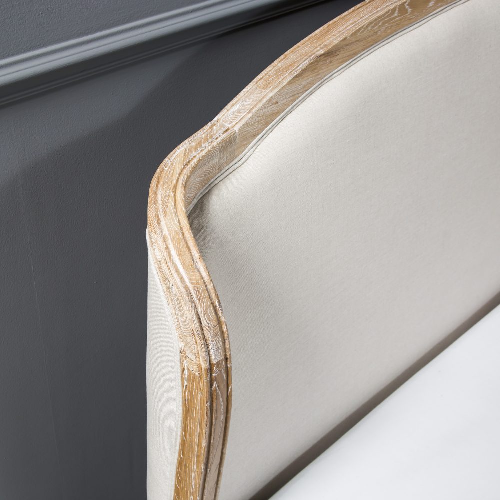 Sophie French Limed Oak Upholstered Curved Low Foot Board Bed - King Size - Image 3