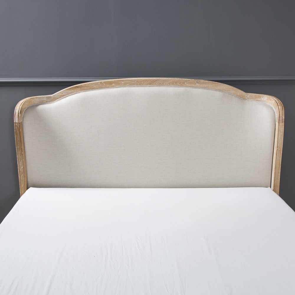 Sophie French Limed Oak Upholstered Curved Low Foot Board Bed - King Size - Image 4