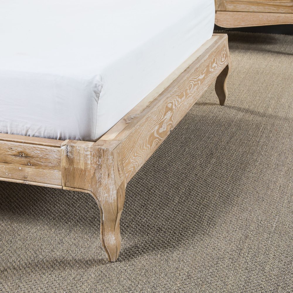 Sophie French Limed Oak Upholstered Curved Low Foot Board Bed - King Size - Image 8