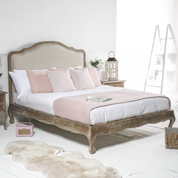 Eloise Limed Ash Upholstered Low Foot Board Bed – Double Size