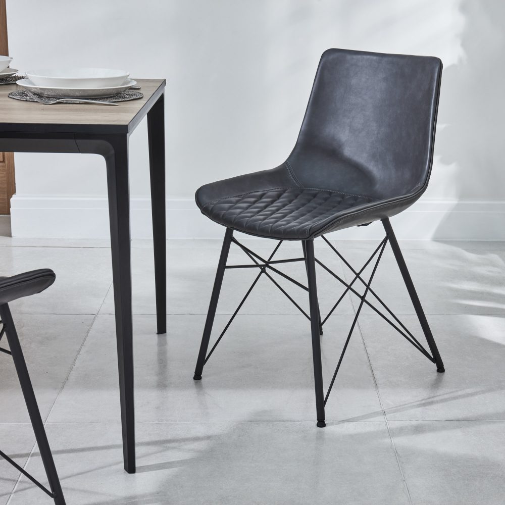 Bellagio 1.6M Grey Sintered Stone Dining Table Set with 4 x Leon Grey Dining Chairs - Image 21
