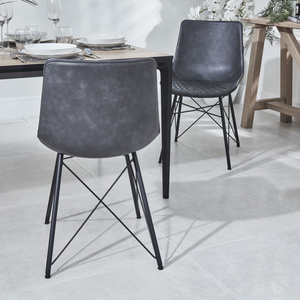 Bellagio 1.6M Grey Sintered Stone Dining Table Set with 4 x Leon Grey Dining Chairs - Image 14