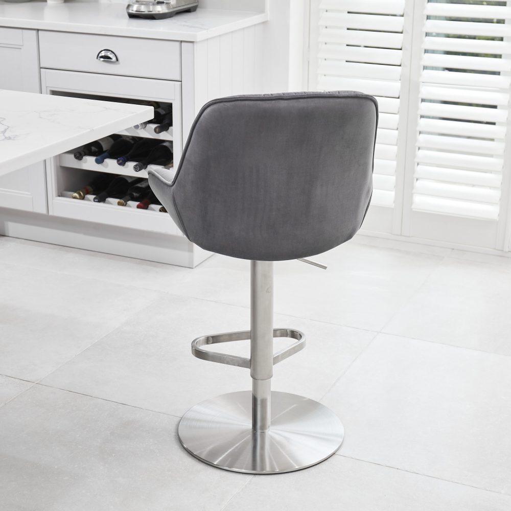 Seattle Swivel Grey Velvet Gas Lift Bar Stool - Image 4