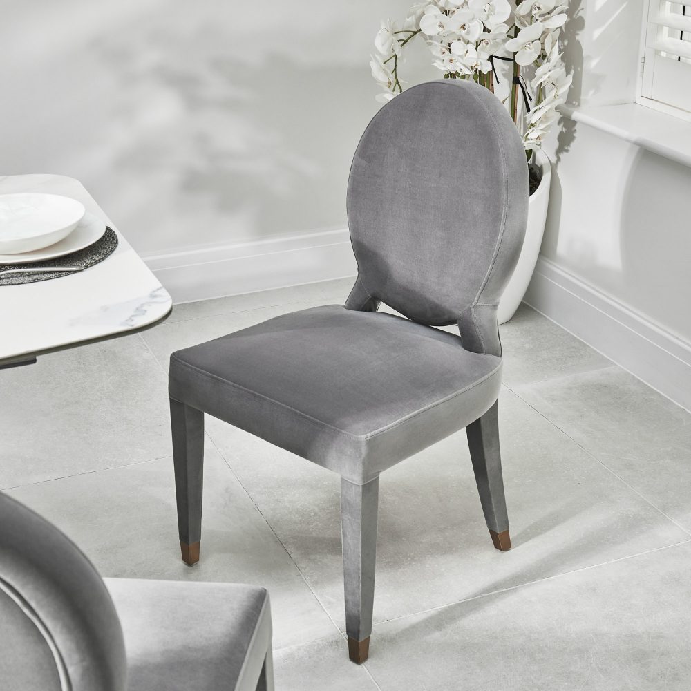 Victoria Upholstered Grey Velvet Dining Chair - Image 3
