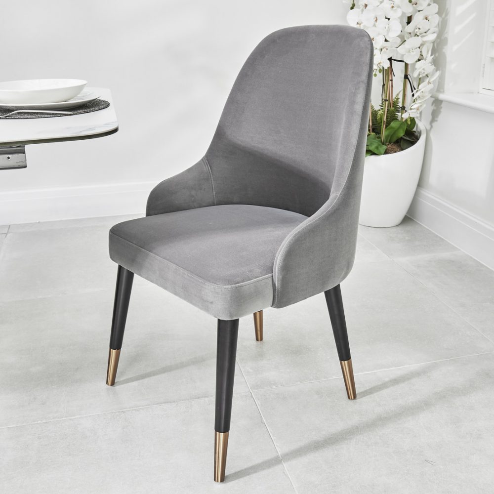Isla Grey Velvet Dining Chair with Gold Tipped Feet - Image 3
