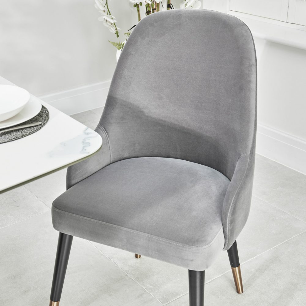 Isla Grey Velvet Dining Chair with Gold Tipped Feet - Image 5