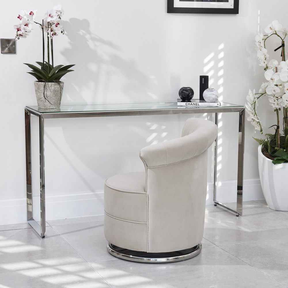 Grace Cream Velvet Swivel Accent Dressing Chair - Image 3