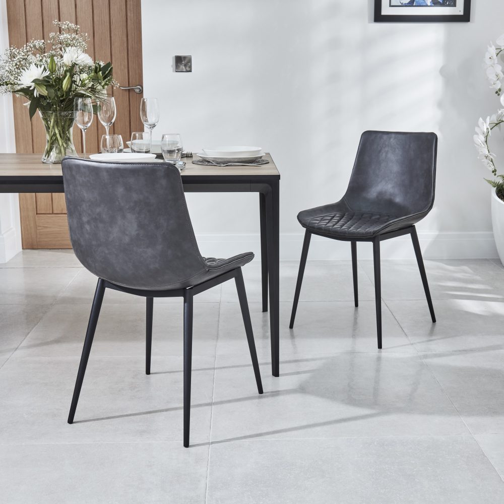 Bellagio 90cm Square Grey Sintered Stone Dining Table with 4 x Leo Grey Dining Chairs - Image 6
