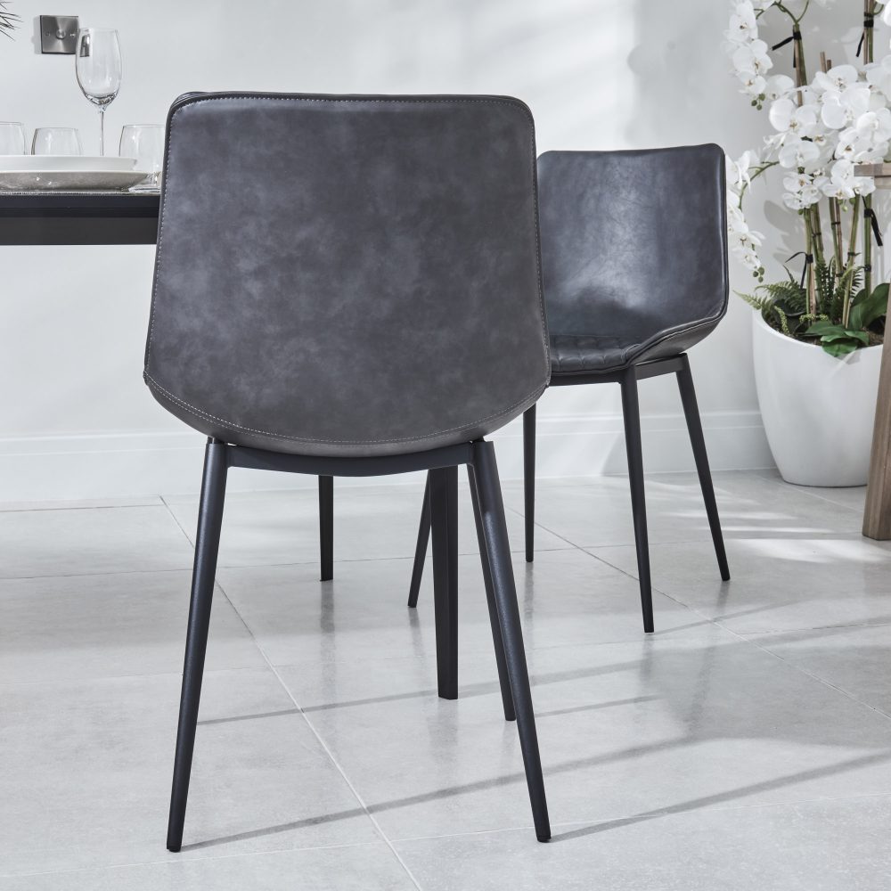 Bellagio 90cm Square Grey Sintered Stone Dining Table with 4 x Leo Grey Dining Chairs - Image 8