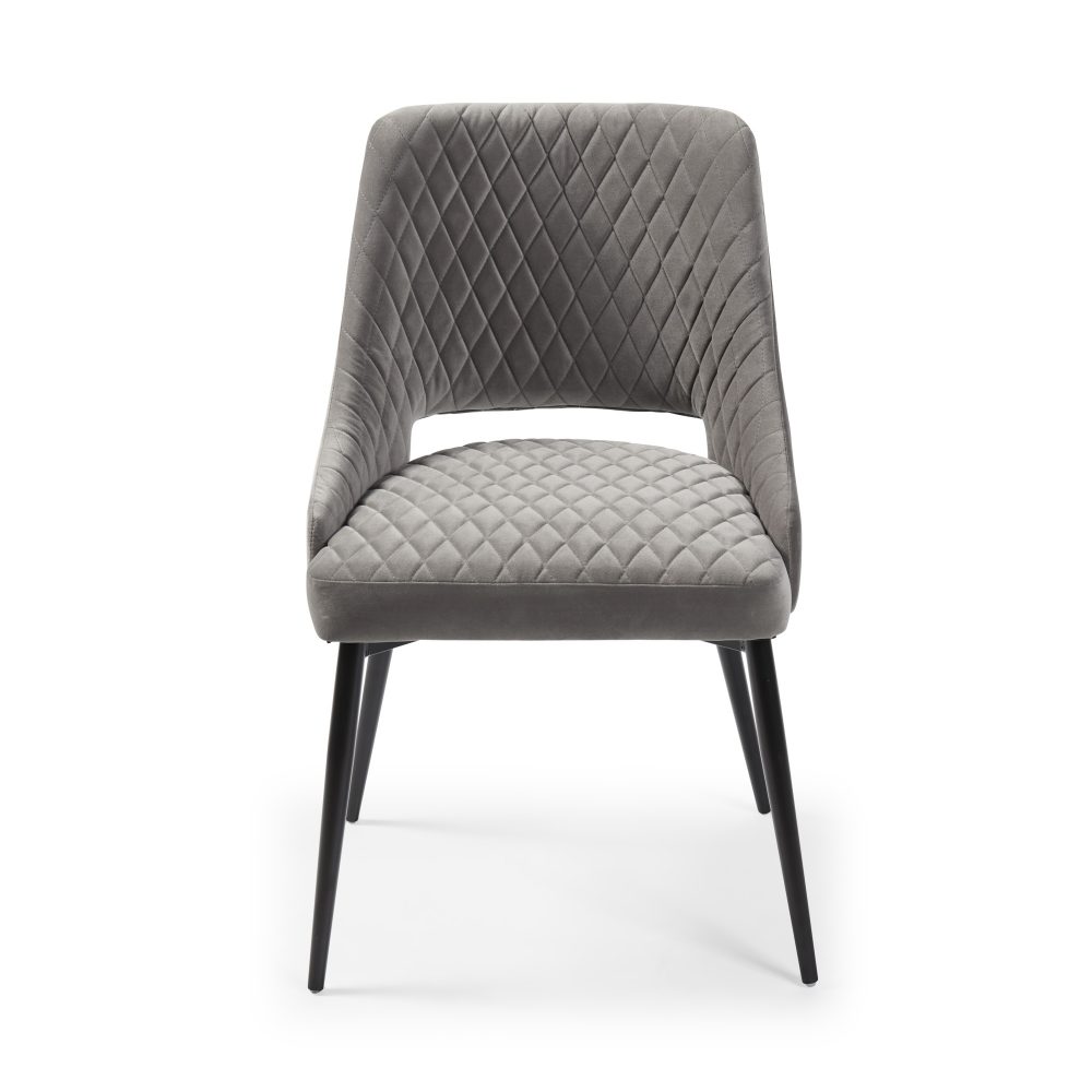 Joan Quilted Upholstered Grey Velvet Dining Chair - Image 6