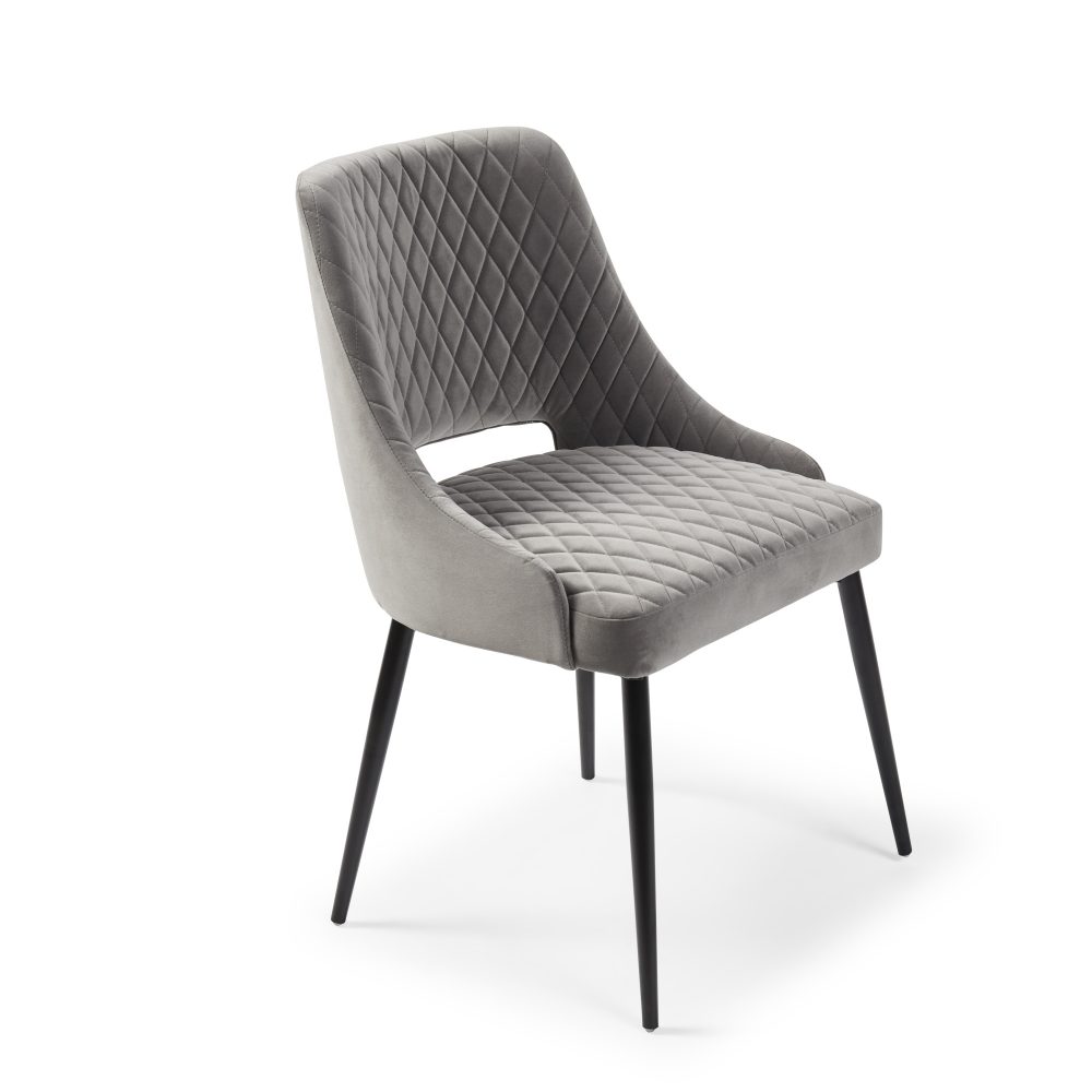 Joan Quilted Upholstered Grey Velvet Dining Chair - Image 5