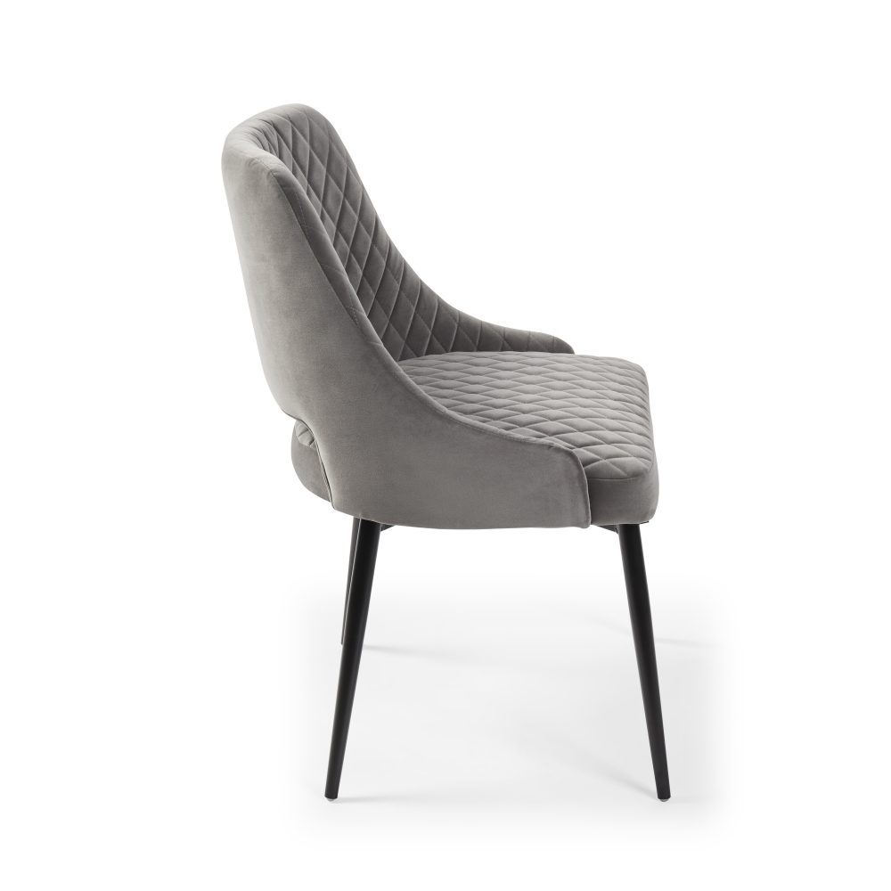 Joan Quilted Upholstered Grey Velvet Dining Chair - Image 7