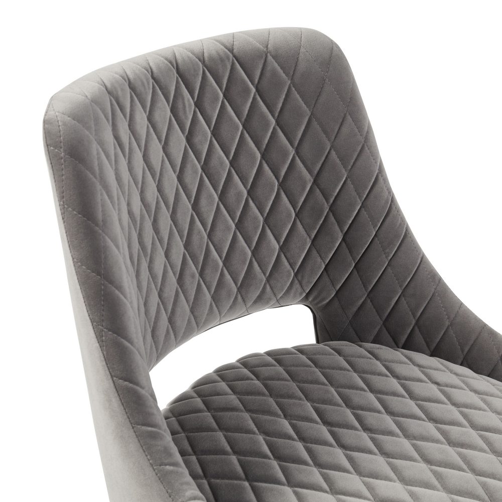 Joan Quilted Upholstered Grey Velvet Dining Chair - Image 10