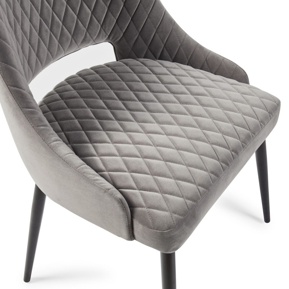 Joan Quilted Upholstered Grey Velvet Dining Chair - Image 12