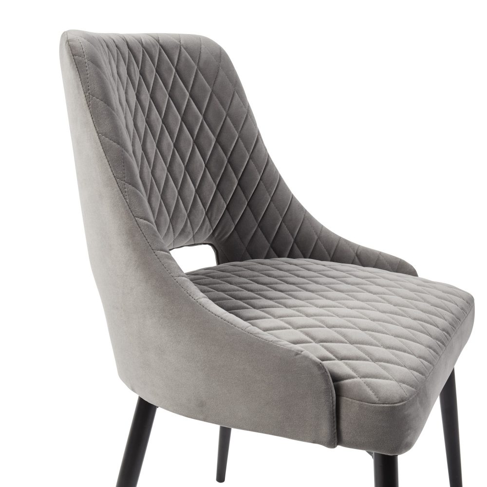 Joan Quilted Upholstered Grey Velvet Dining Chair - Image 11