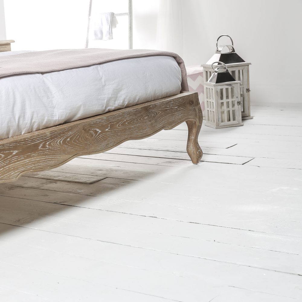 Clementine Whitewash Oak Upholstered Low Foot Board Bed - Double - Image 8