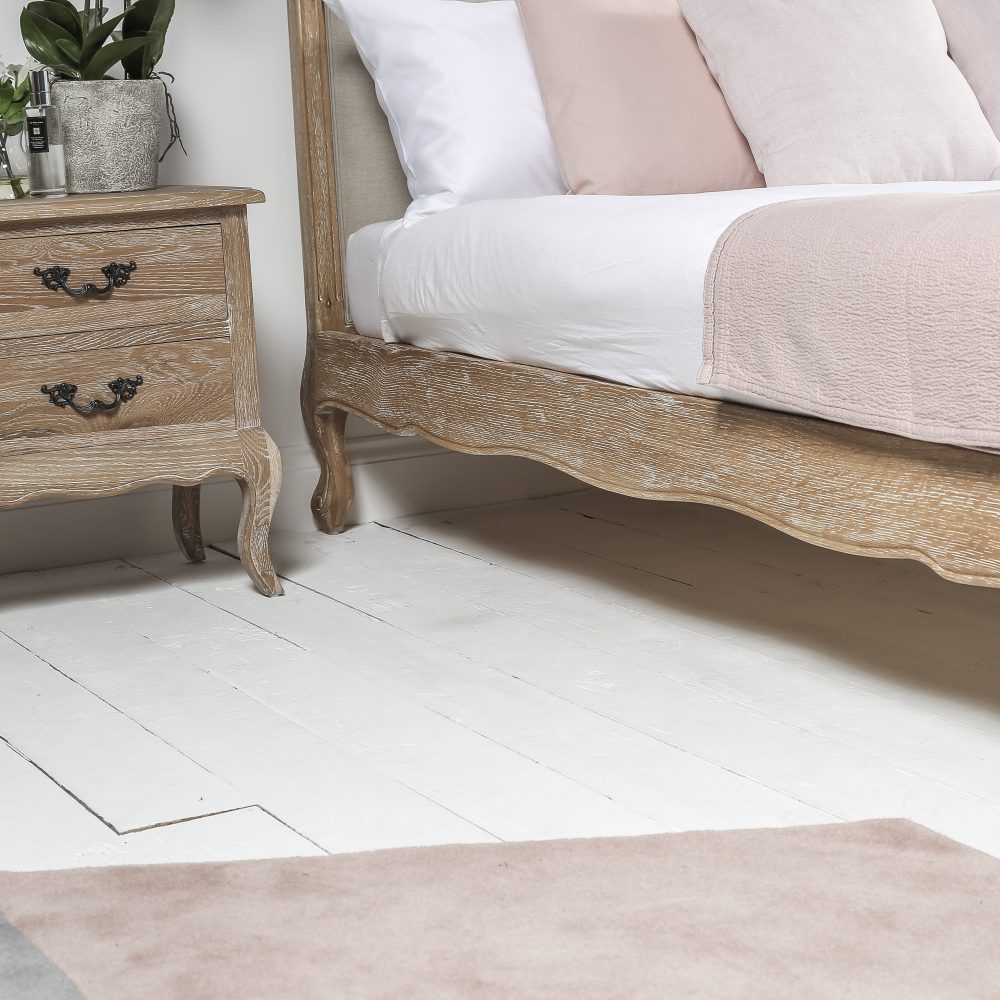 Clementine Whitewash Oak Upholstered Low Foot Board Bed - Double - Image 5