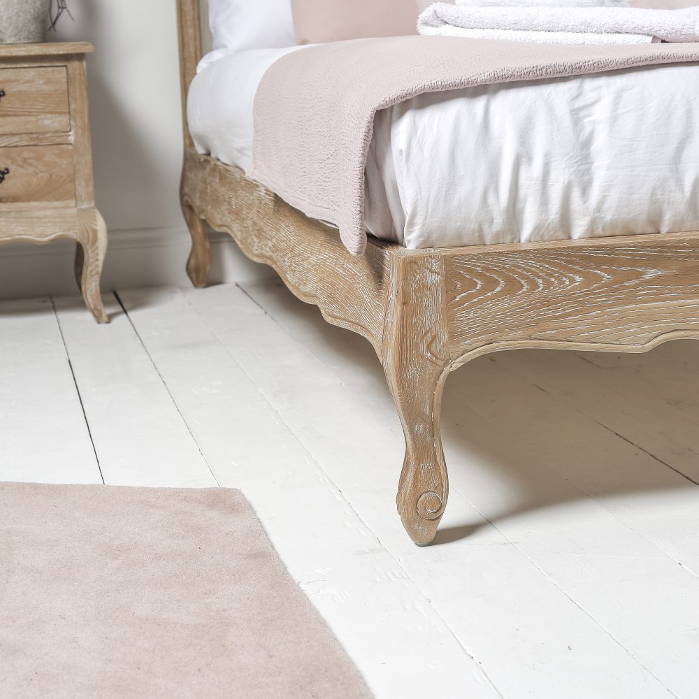 Clementine Whitewash Oak Upholstered Low Foot Board Bed - Double - Image 6
